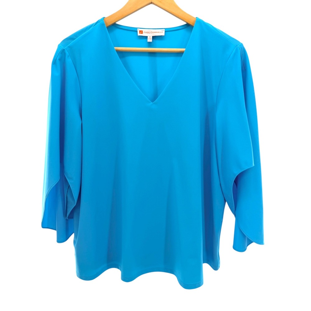 Jude Connally Daniella Top M Turquoise Blue Jude Cloth Tulip‎ Sleeve Blouse